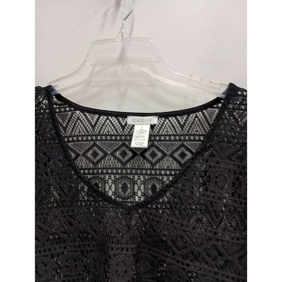 VTG Y2K Cache Tunic Top Womens Medium Black Lace Sheer Flare Sleeve Dark Fairy - Picture 2 of 10